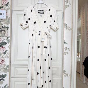 Maeve Anthropologie Polka Dot Midi Dress Wrap Style Puff Sleeve Size S